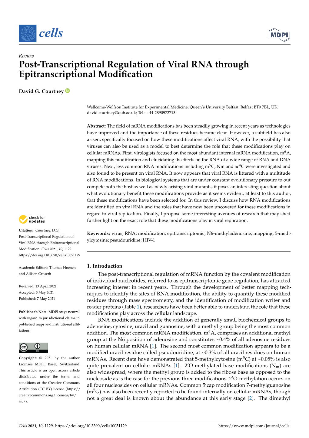 Post-Transcriptional Regulation of Viral RNA Through Epitranscriptional Modification