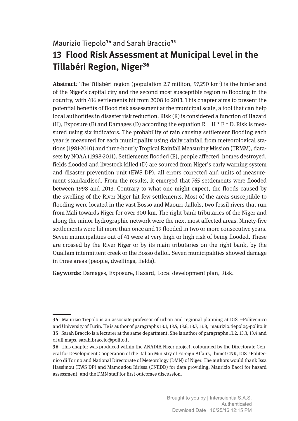 13 Flood Risk Assessment at Municipal Level in the Tillabéri Region, Niger36