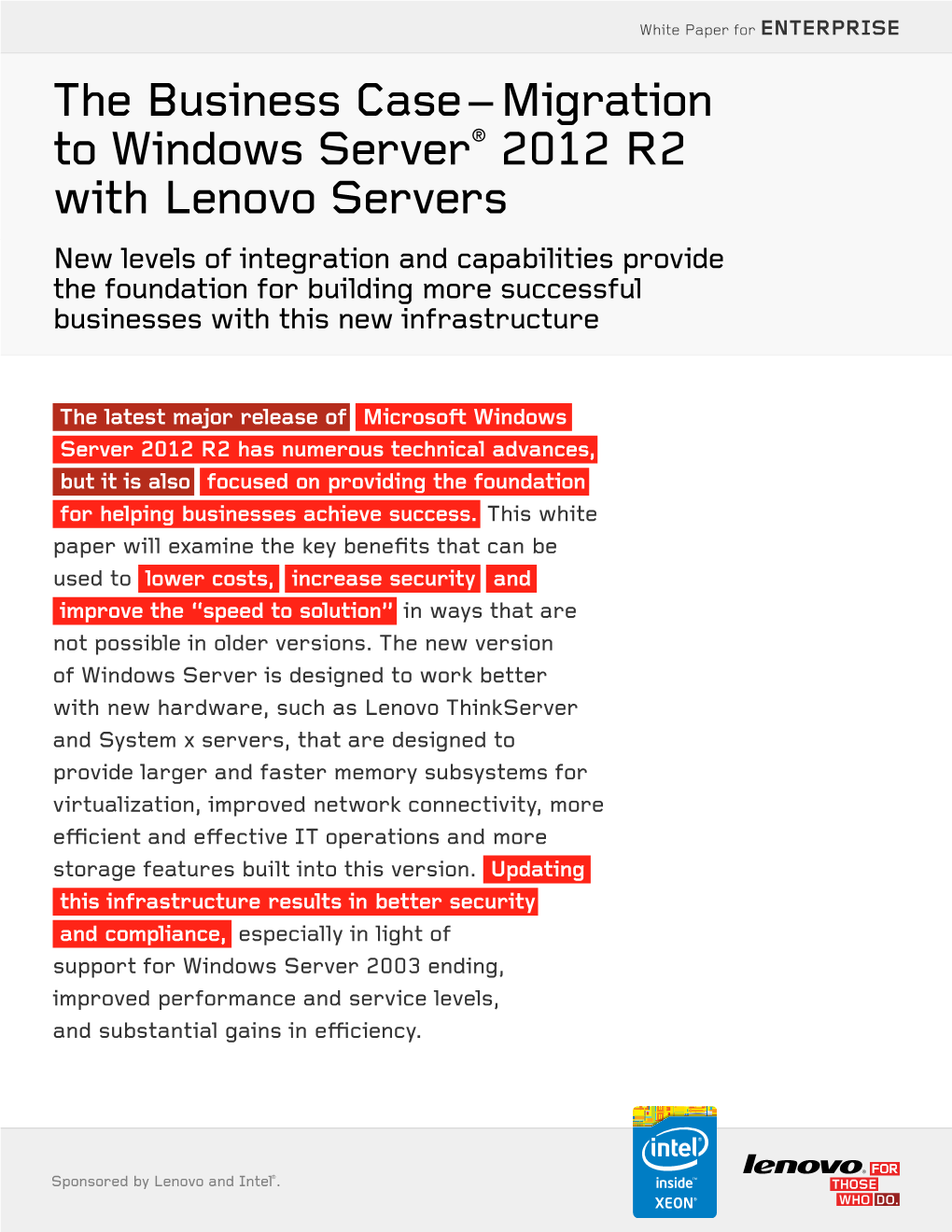 Migration to Windows Server® 2012 R2 with Lenovo Servers