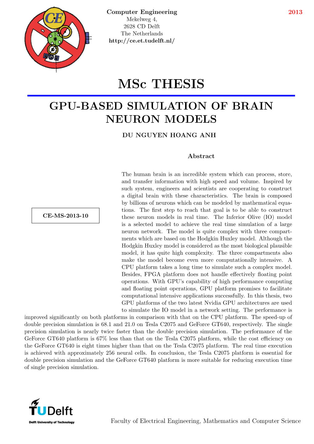 Msc THESIS GPU-BASED SIMULATION of BRAIN NEURON MODELS