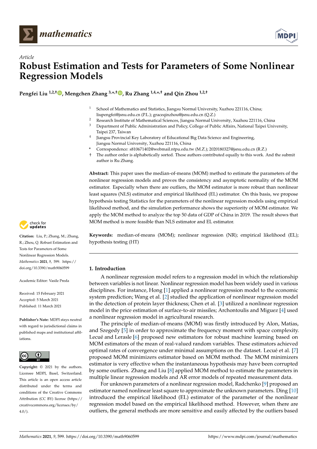 Robust Estimation and Tests for Parameters of Some Nonlinear Regression Models