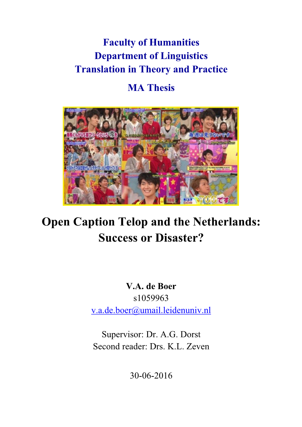 Open Caption Telop and the Netherlands: Success Or Disaster?