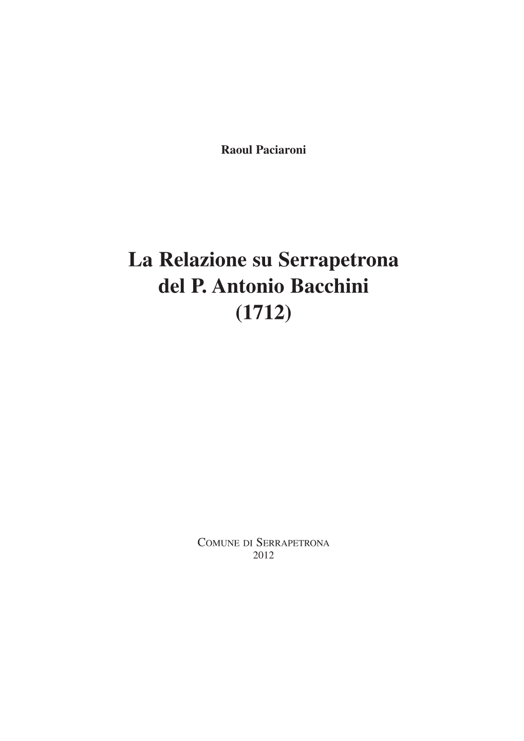 La Relazione Su Serrapetrona Del P. Antonio Bacchini (1712)