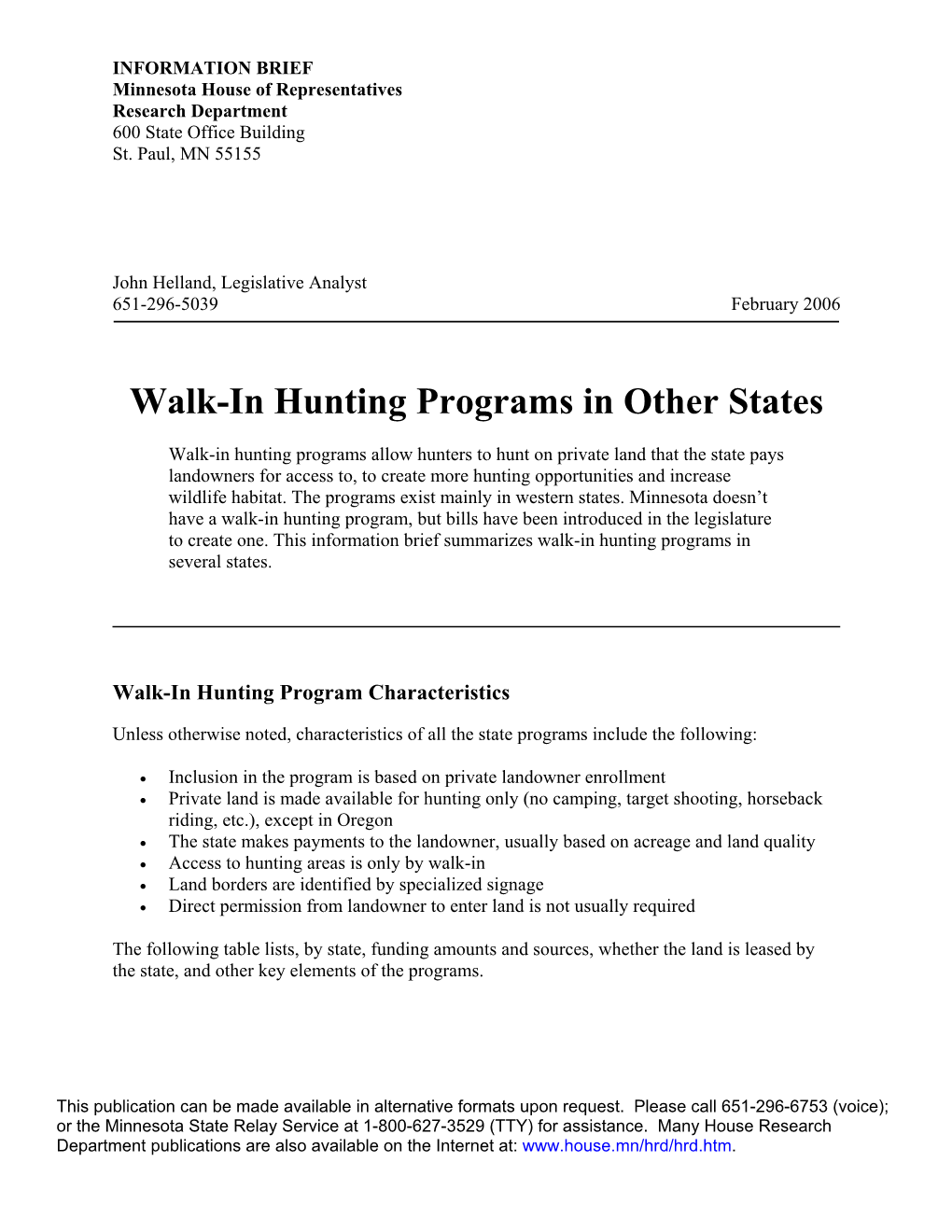 Walk-In Hunting Programs in Other States