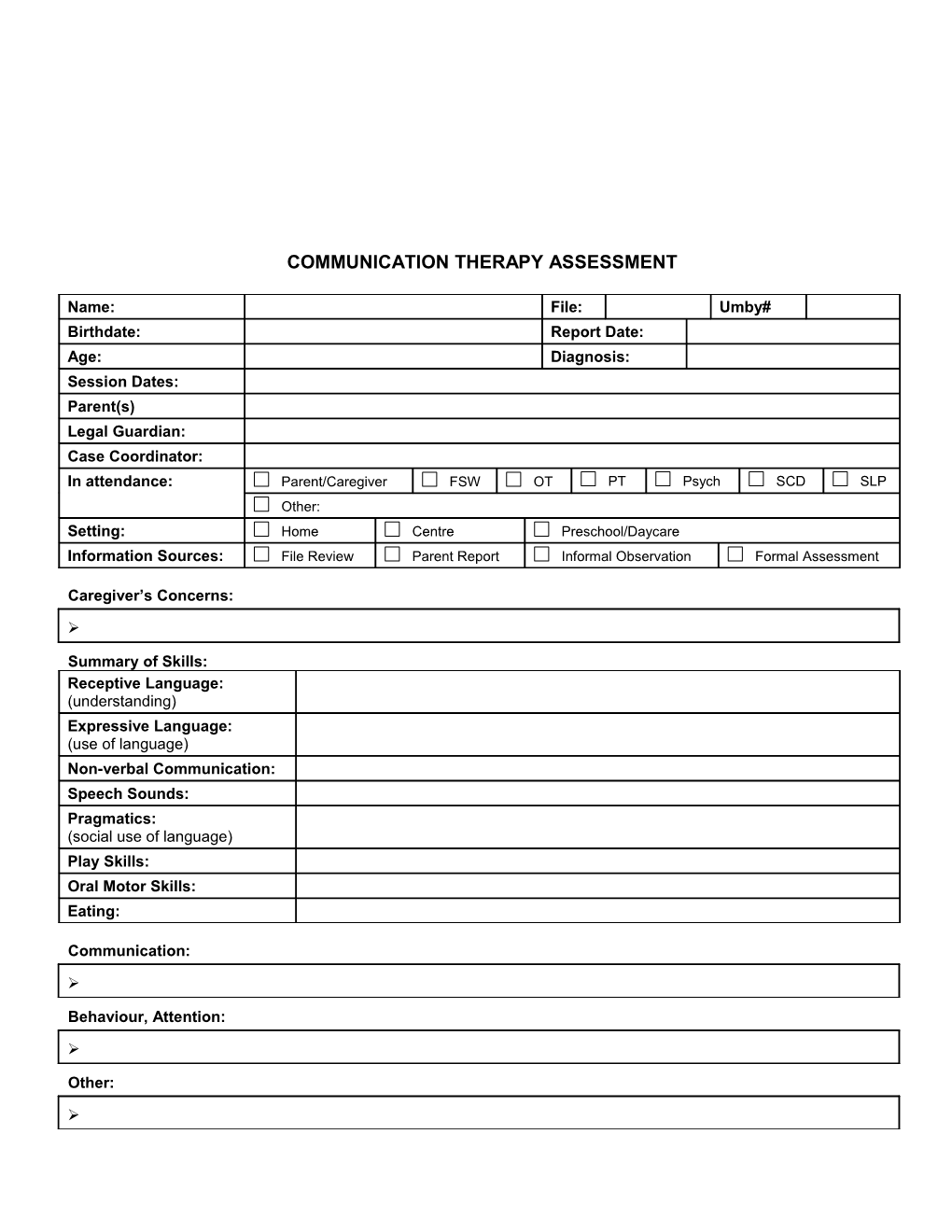 Communication Therapy Assessment