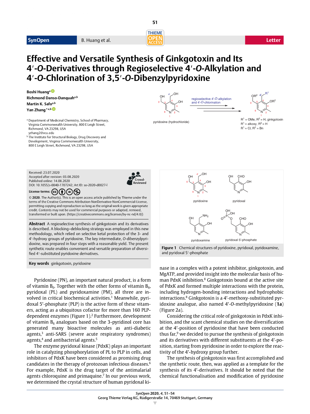 Effective and Versatile Synthesis of Ginkgotoxin and Its 4′-O-Derivatives Through Regioselective 4′-O-Alkylation and 4′-O-Chlorination of 3,5′-O-Dibenzylpyridoxine