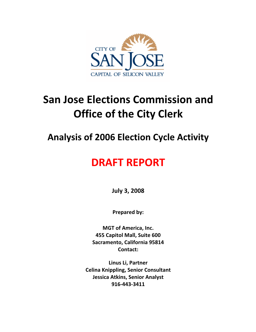 San Jose Elections Commission and Office of the City Clerk DRAFT