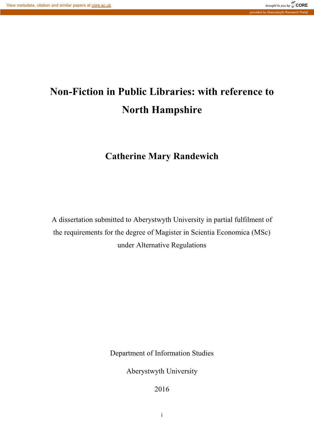Non-Fiction in Public Libraries: with Reference to North Hampshire