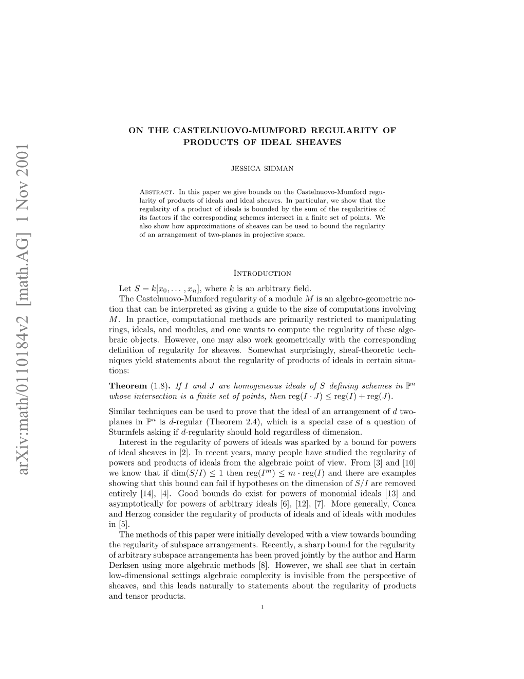 Arxiv:Math/0110184V2 [Math.AG] 1 Nov 2001