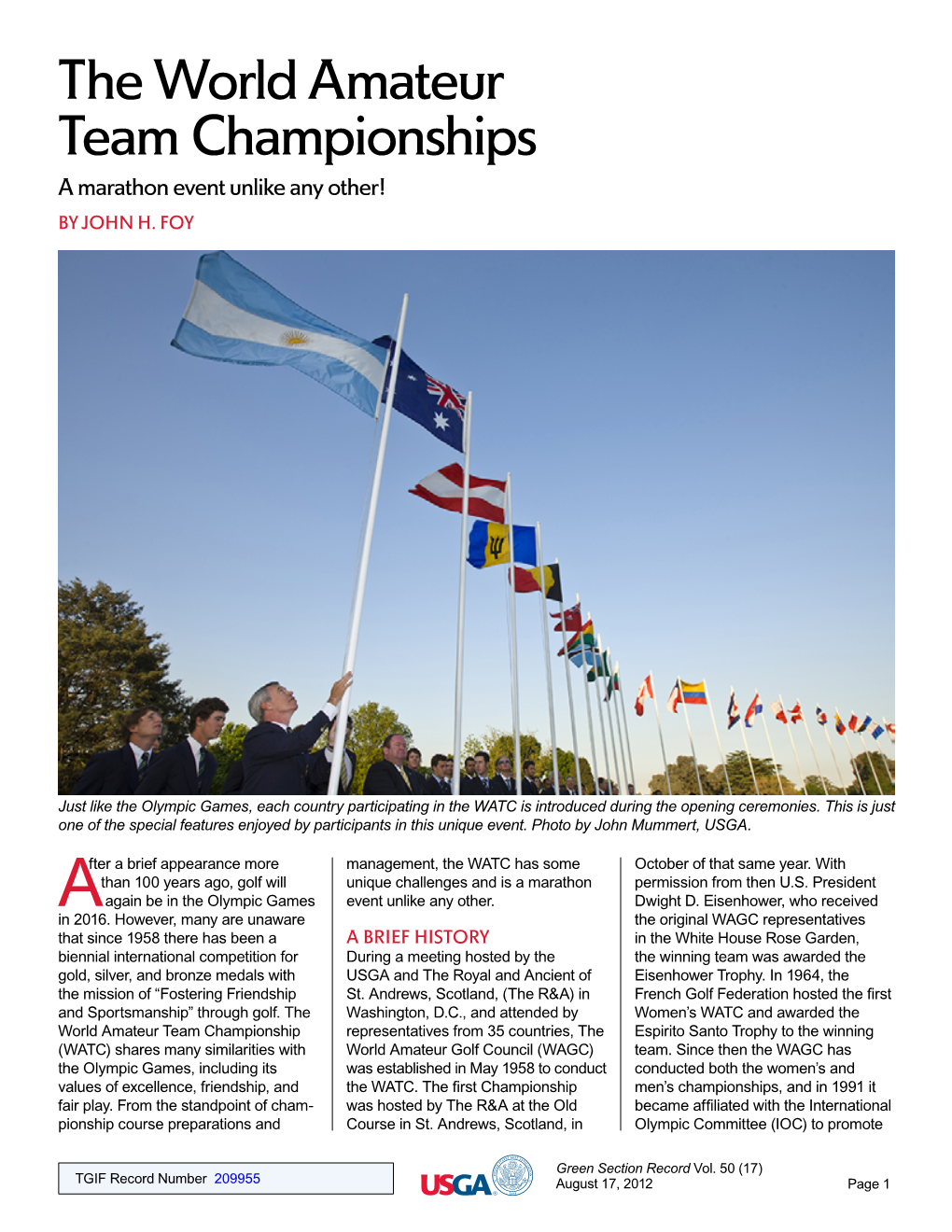 The World Amateur Team Championships a Marathon Event Unlike Any Other! by JOHN H