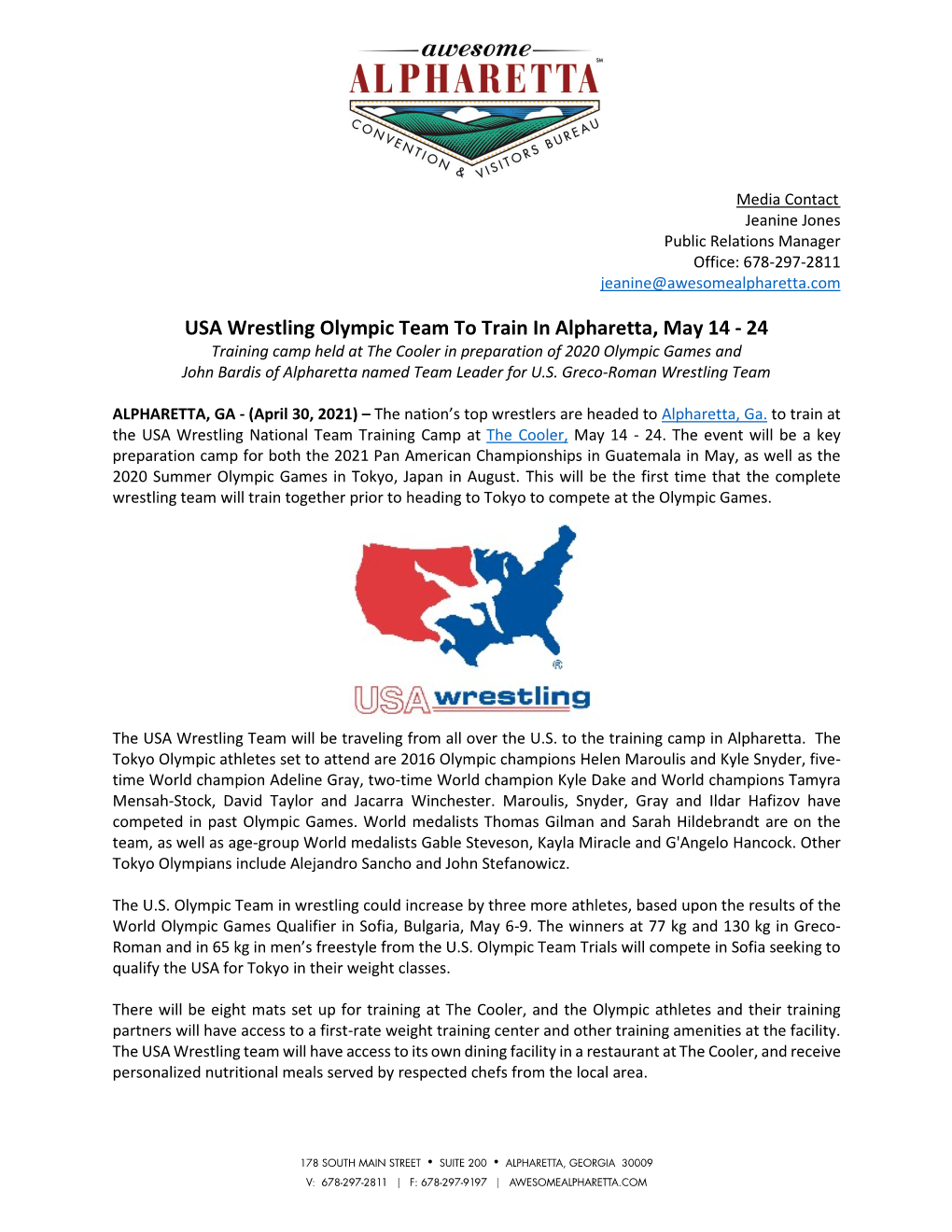 USA Wrestling Olympic Team to Train in Alpharetta, May 14