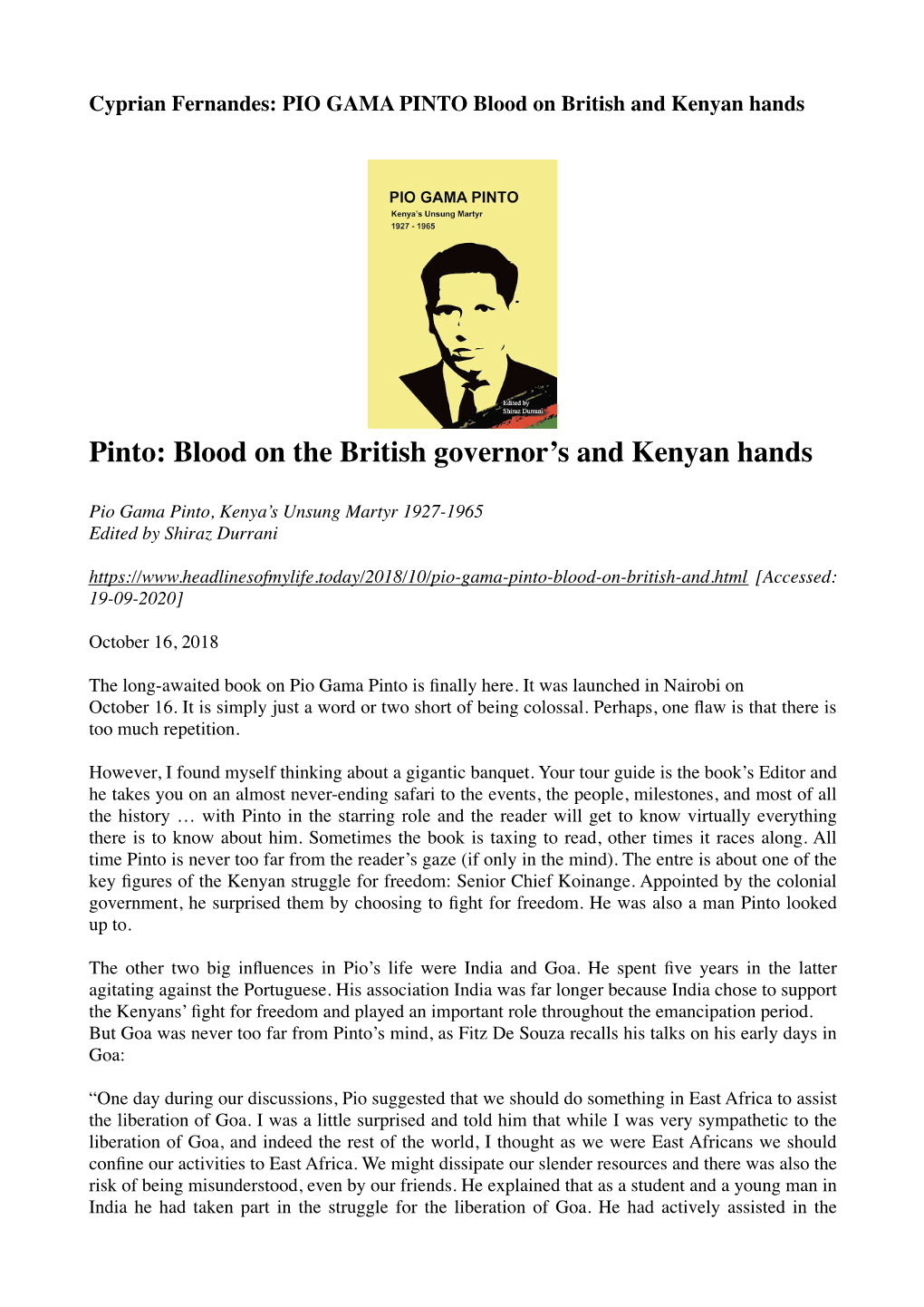 Fernandes Pio Gama Pinto- Blood on British & Western Hands (16-10-2020)