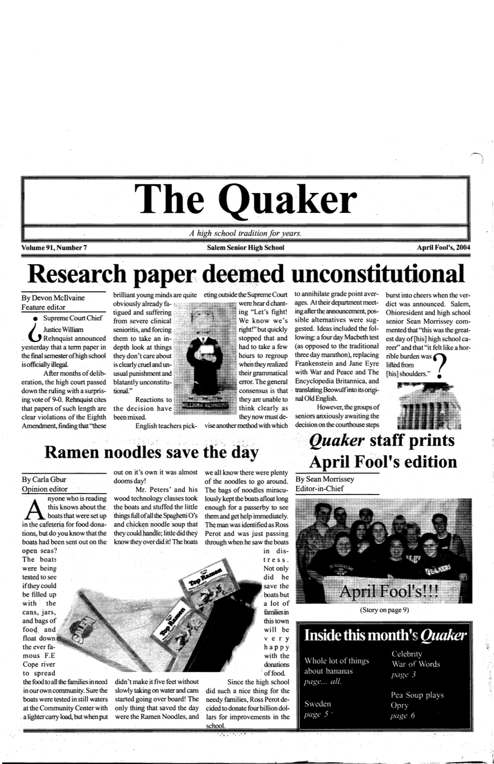The Quaker a High School Tradition for Years
