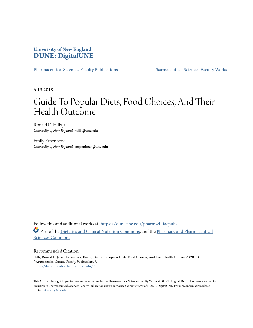 Guide to Popular Diets, Food Choices, and Their Health Outcome Ronald D