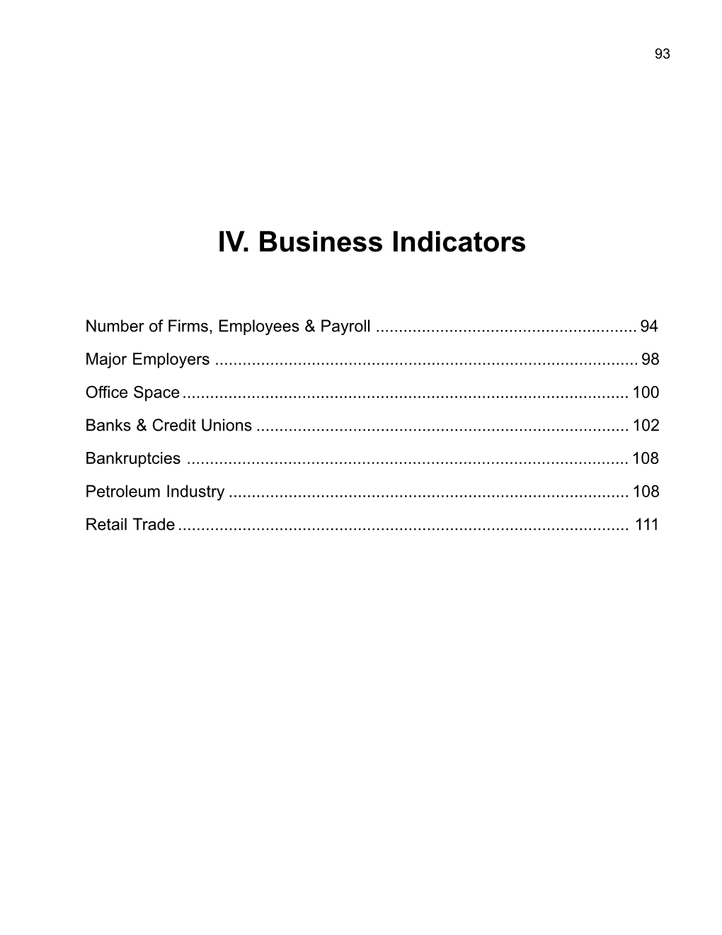 IV. Business Indicators