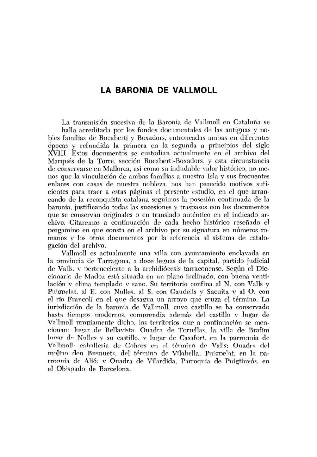 La Baronía De Vallmoll
