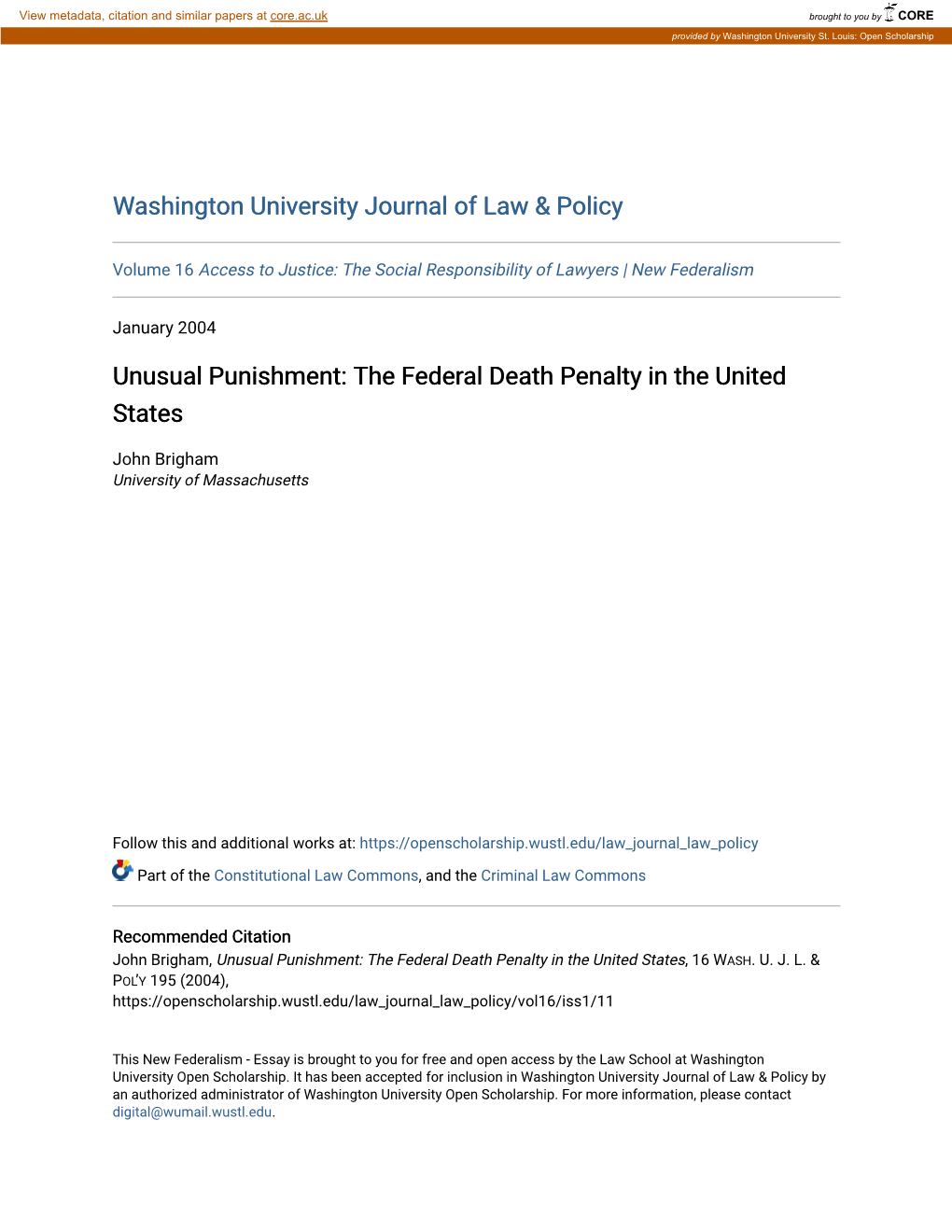 Unusual Punishment: the Federal Death Penalty in the United States