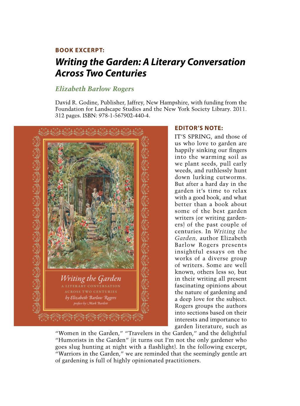 Writing the Garden: a Literary Conversation Across Two Centuries