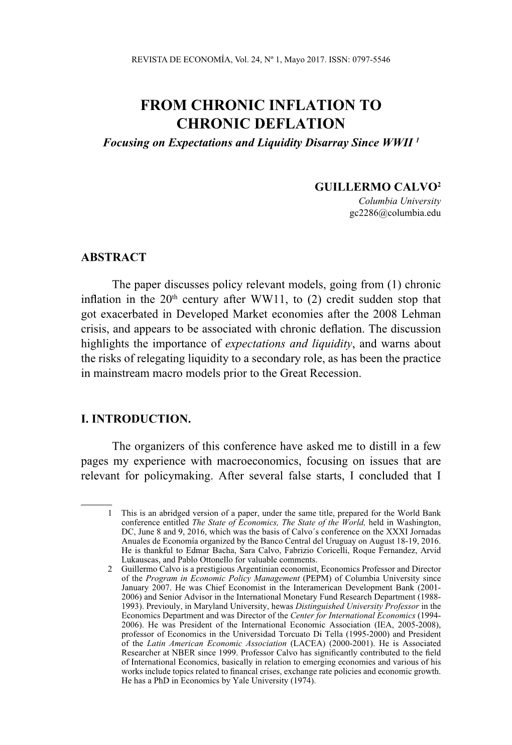 FROM CHRONIC INFLATION to CHRONIC DEFLATION Focusing on Expectations and Liquidity Disarray Since WWII 1