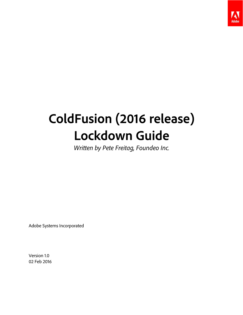 Adobe Coldfusion (2016 Release) Lockdown Guide