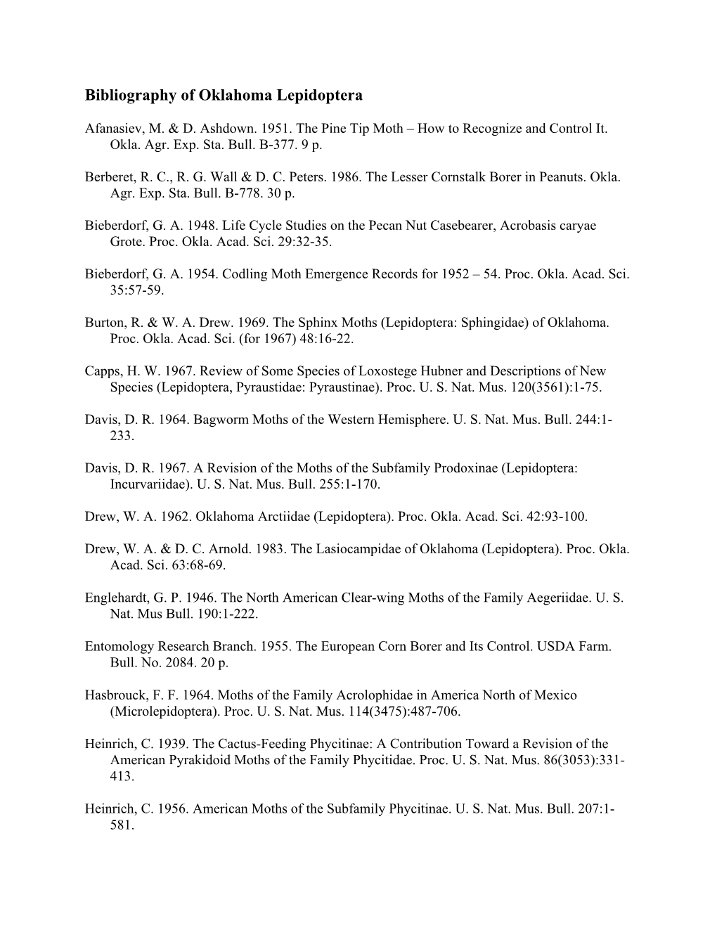 Bibliography of Oklahoma Lepidoptera