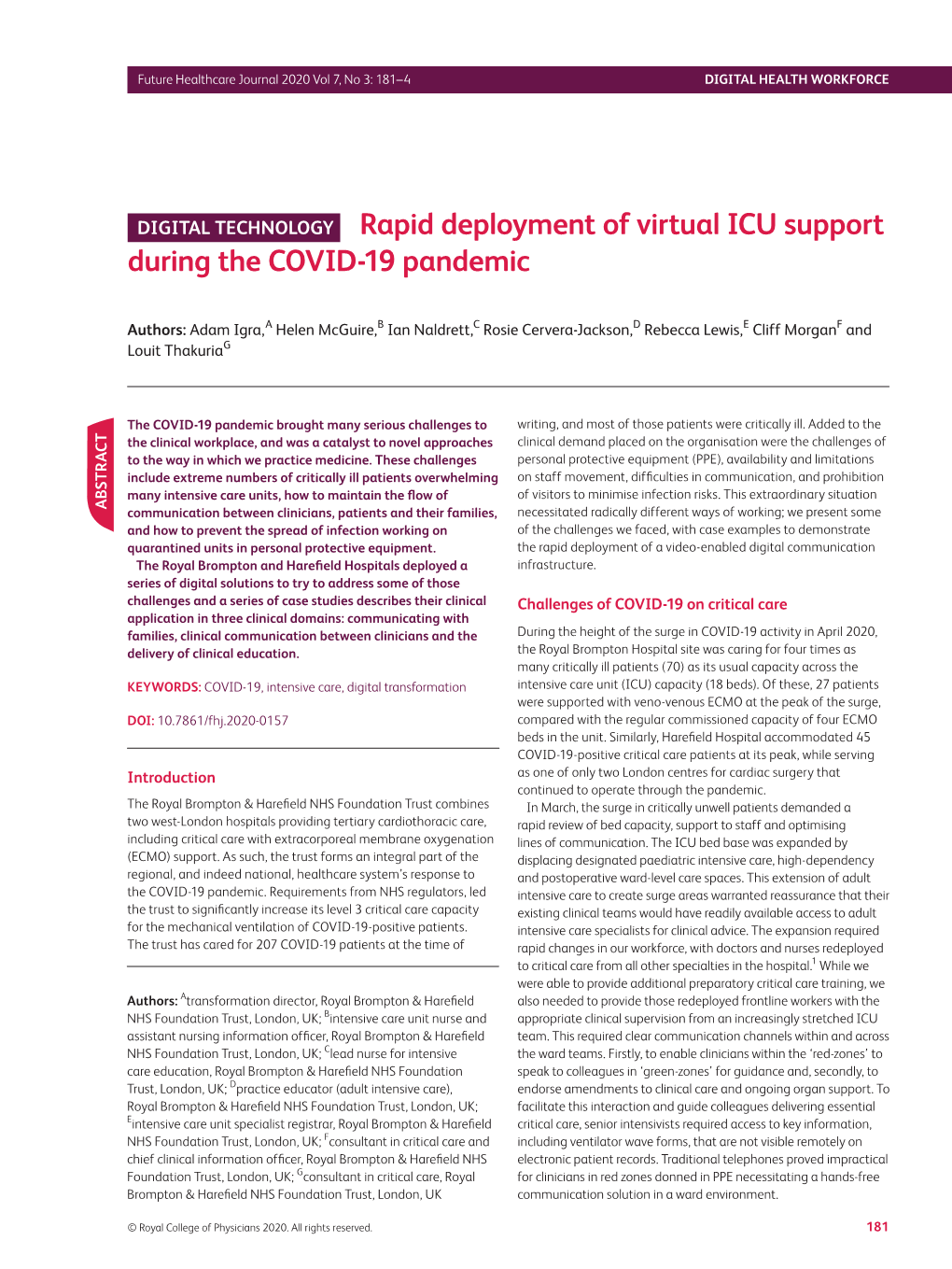 Rapid Deployment of Virtual ICU Support During the COVID-19 Pandemic