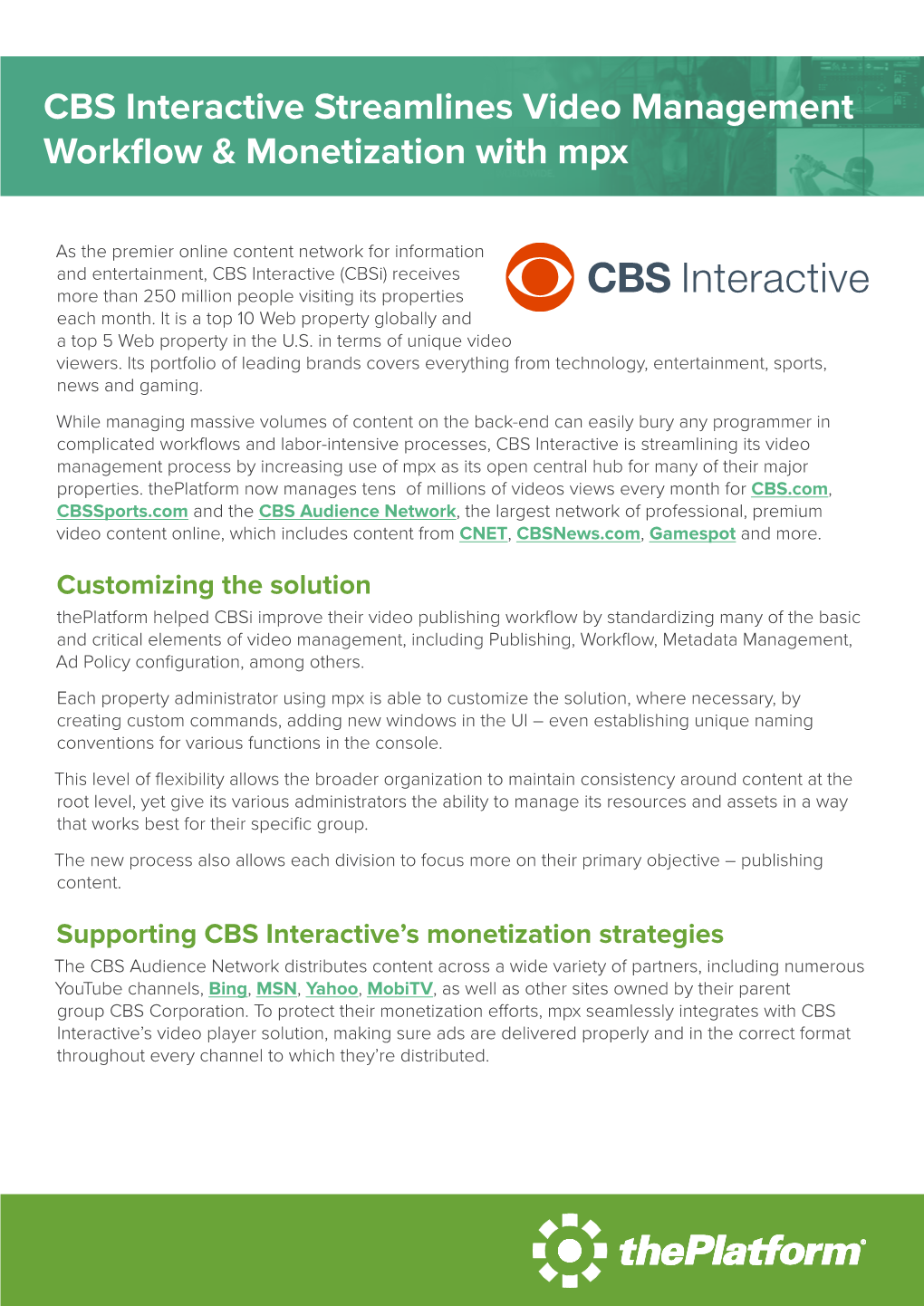 CBS Interactive Streamlines Video Management Workflow & Monetization with Mpx