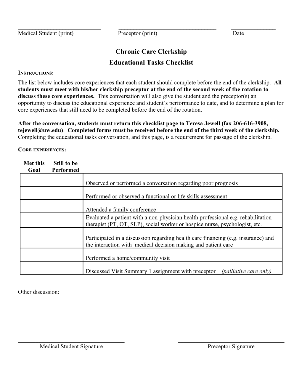 Chronic Care Clerkship