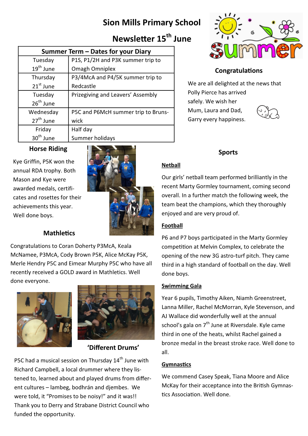 Sion Mills Primary School Newsletter 15 June