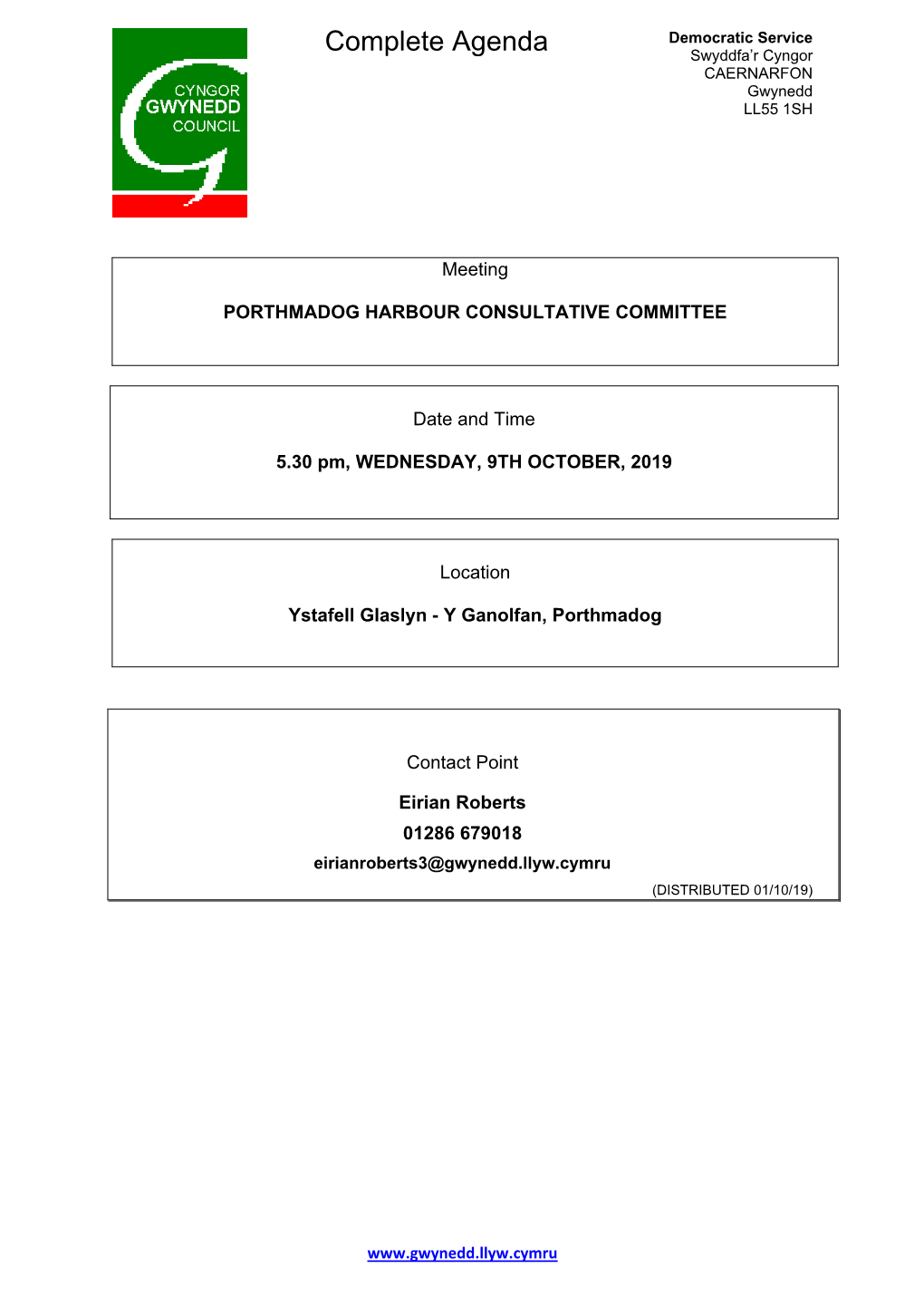 (Public Pack)Agenda Document for Porthmadog Harbour Consultative