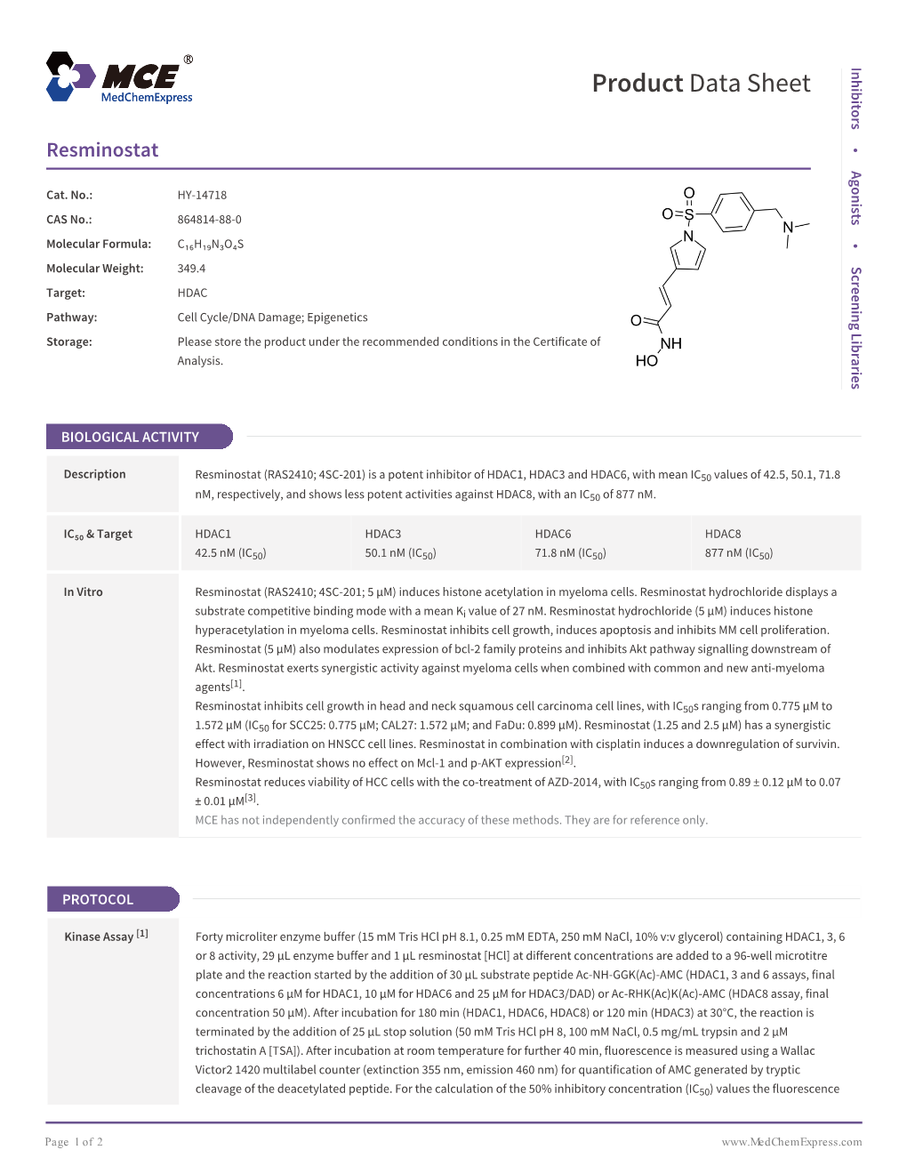 Resminostat | Medchemexpress