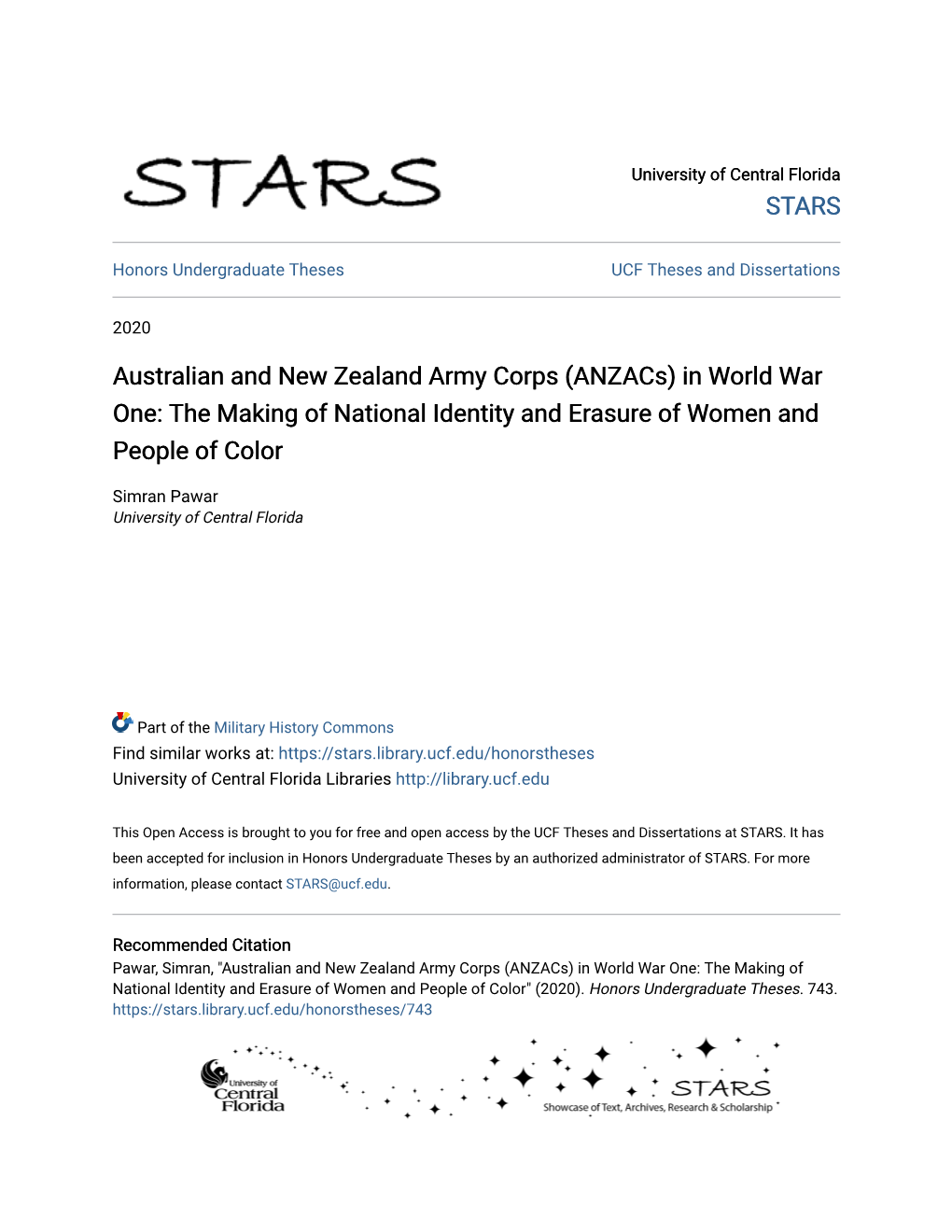 Australian and New Zealand Army Corps (Anzacs) in World War One: the Making of National Identity and Erasure of Women and People of Color