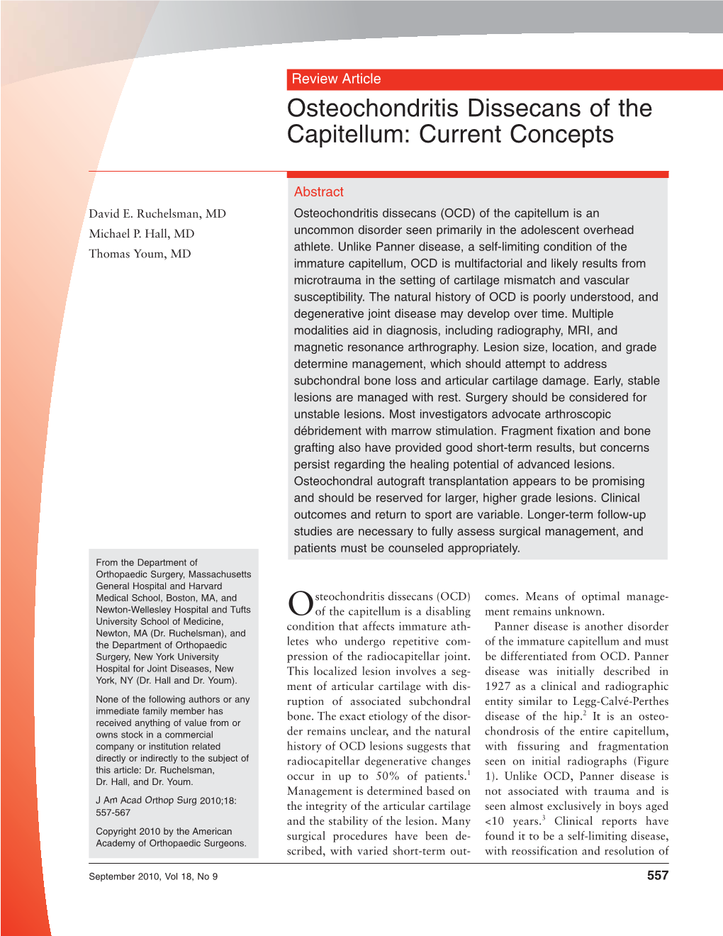 Osteochondritis Dissecans of the Capitellum: Current Concepts