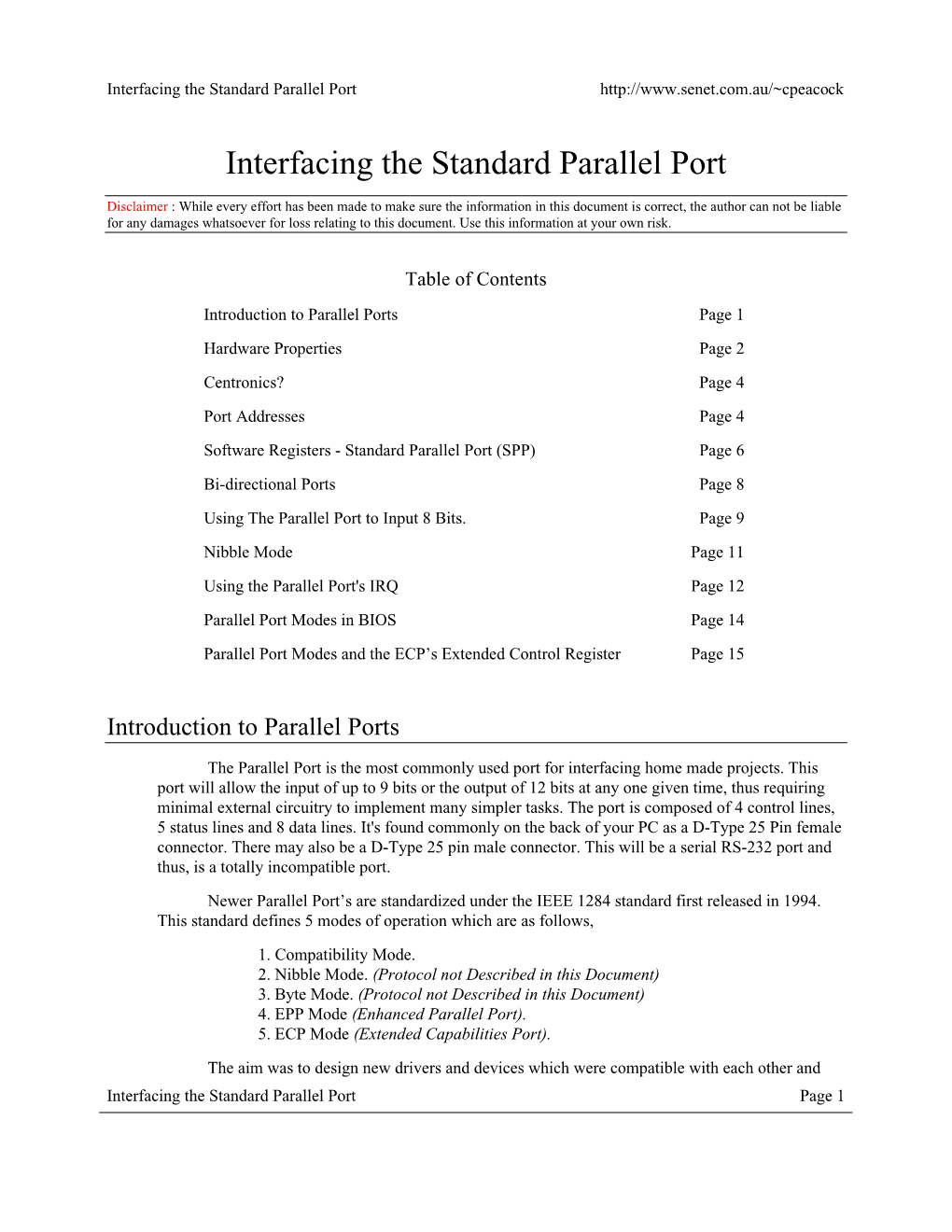 Interfacing the Standard Parallel Port