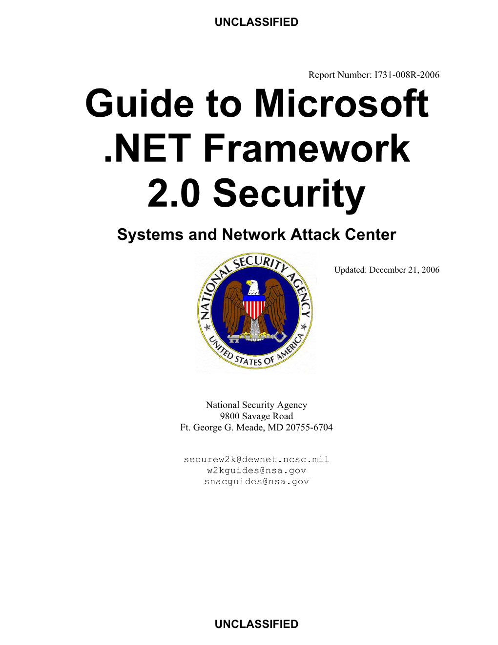 Guide to Microsoft .NET Framework 2.0 Security Systems and Network Attack Center