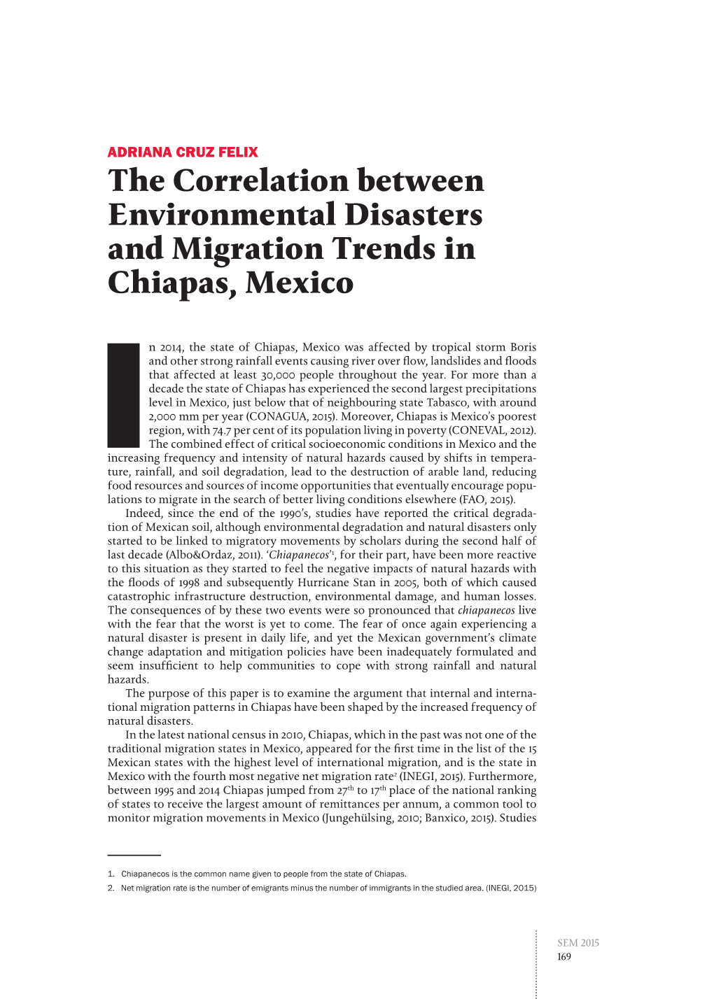 The Correlation Between Environmental Disasters and Migration Trends in Chiapas, Mexico