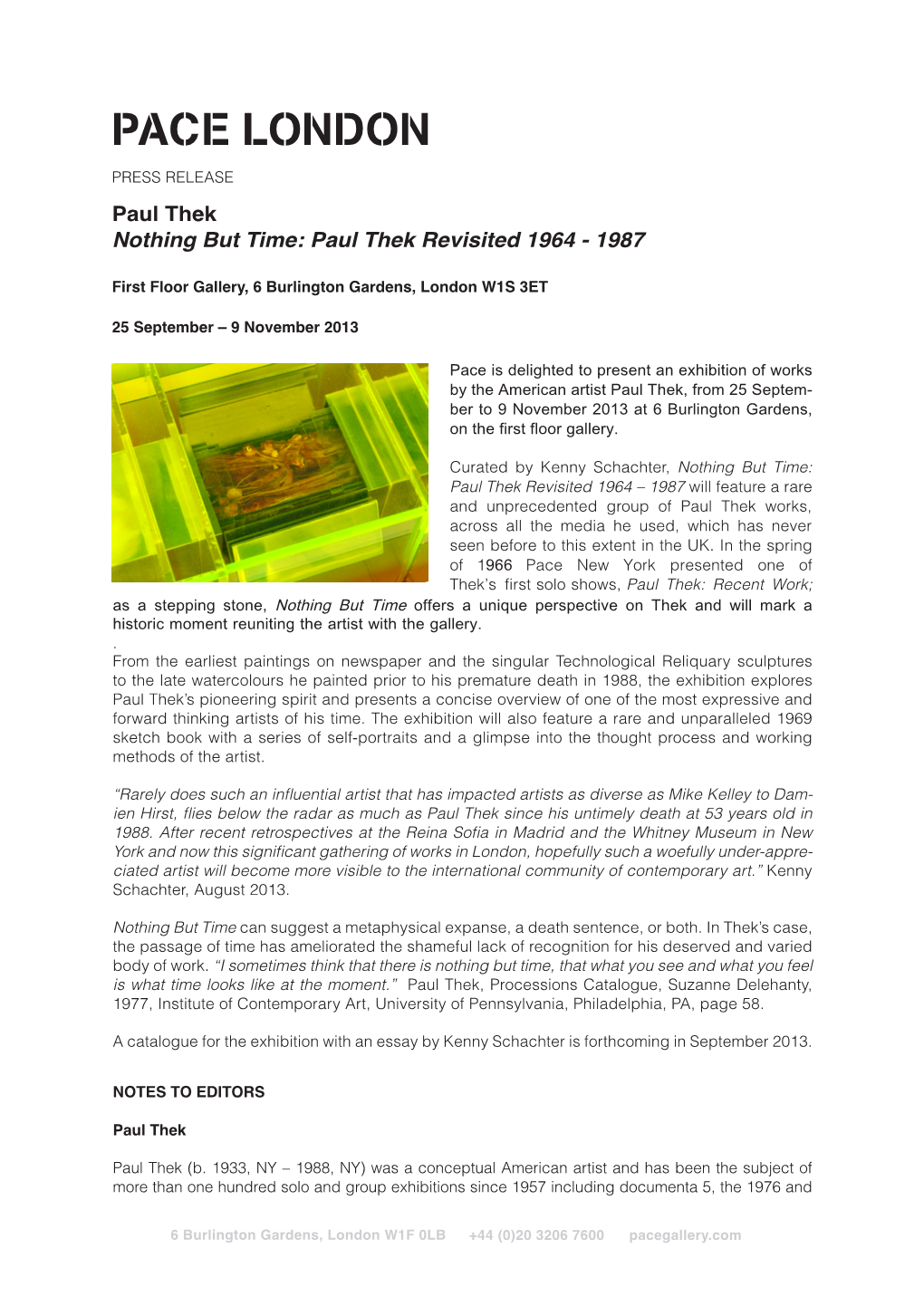 Paul Thek Nothing but Time: Paul Thek Revisited 1964 - 1987