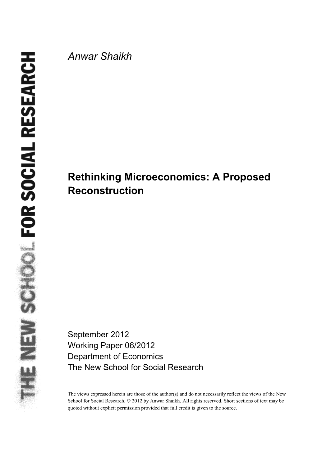 Anwar Shaikh Rethinking Microeconomics: a Proposed