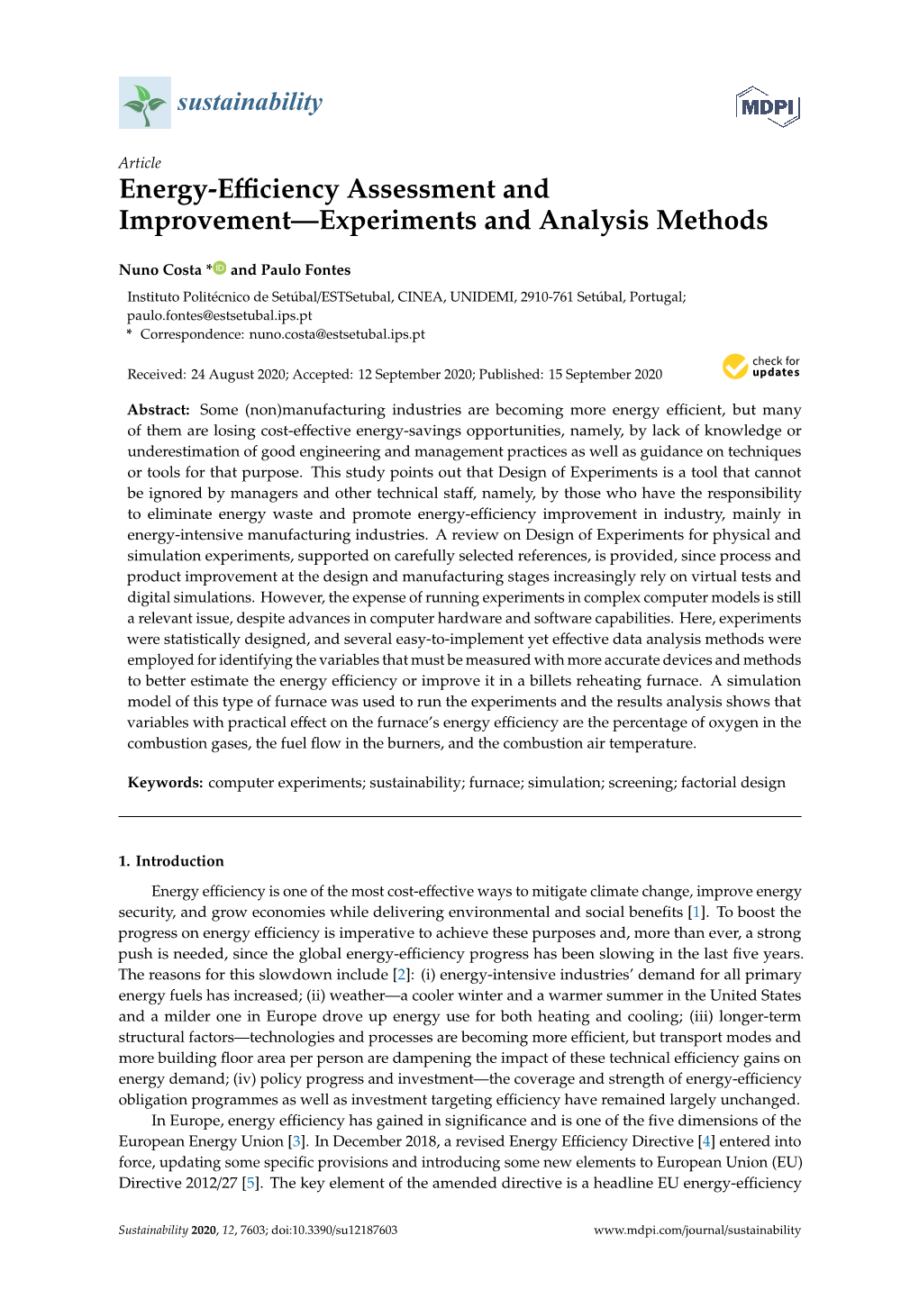 Energy-Efficiency Assessment and Improvement—Experiments