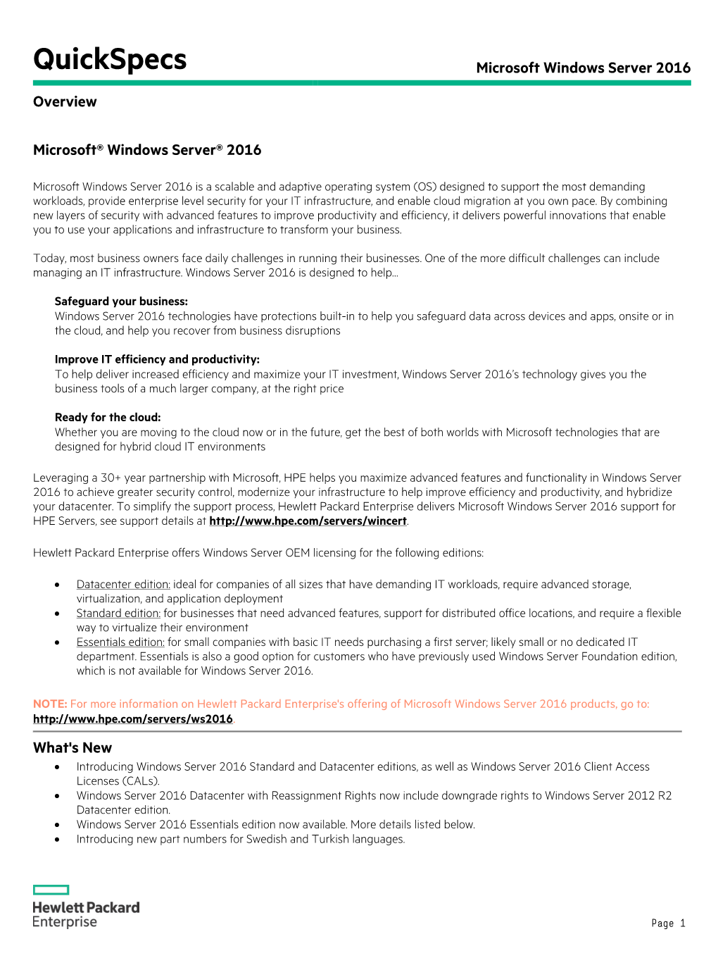 Microsoft Windows Server 2016 Overview