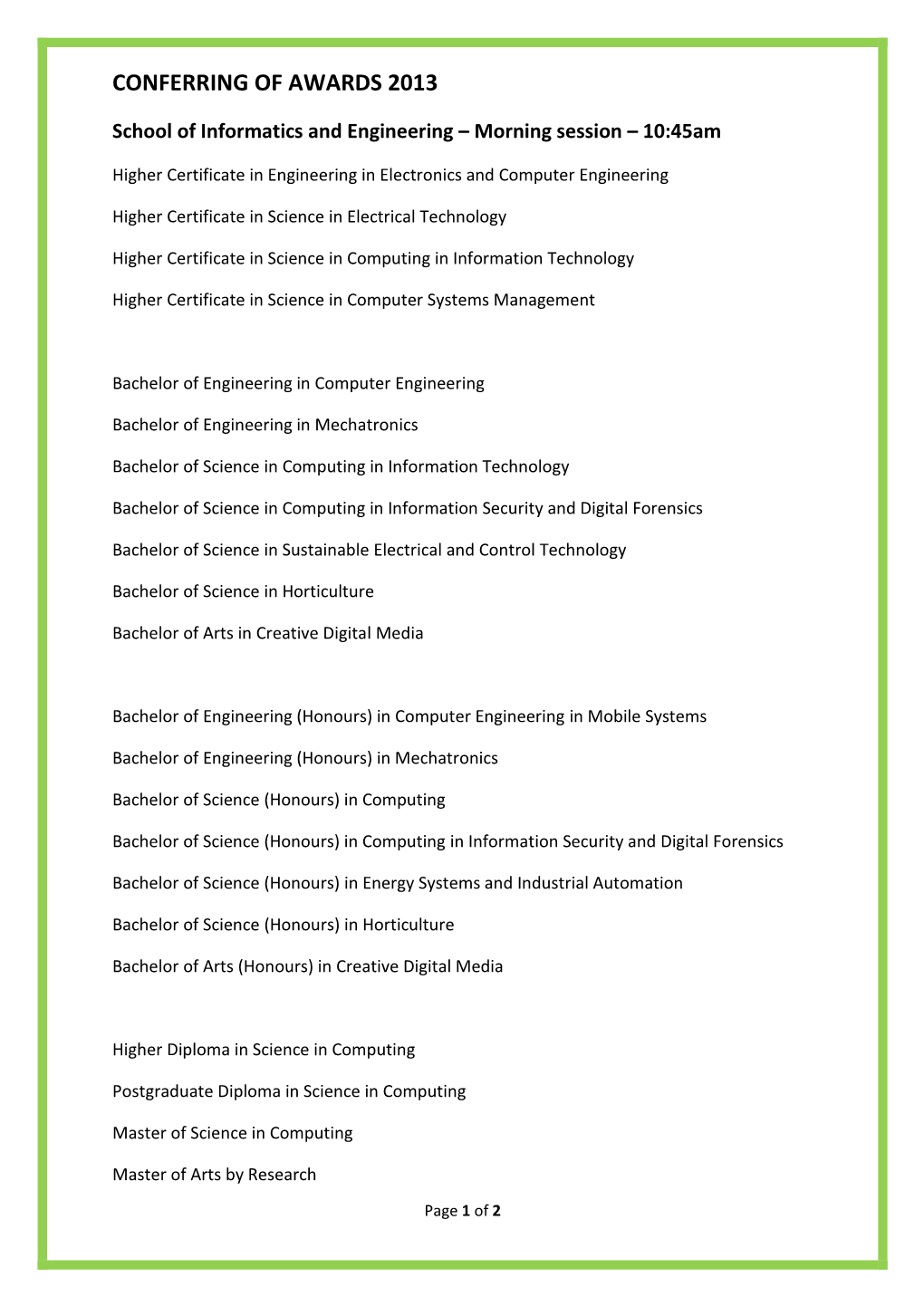 Conferring of Awards 2013