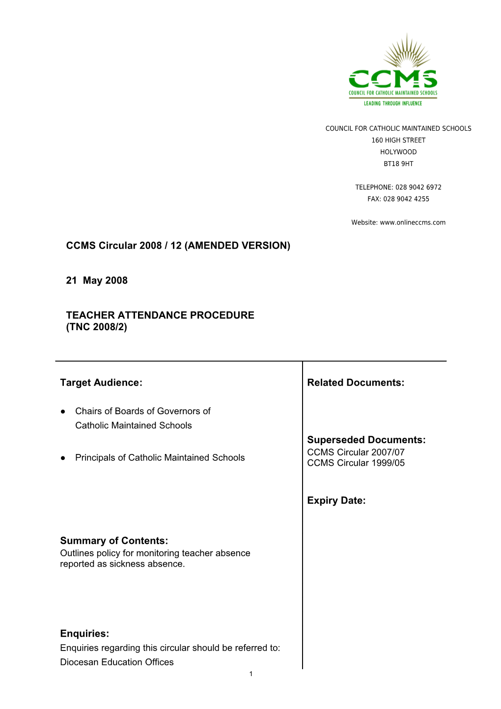 Teacher Attendance Procedure (Tnc 2008/2)