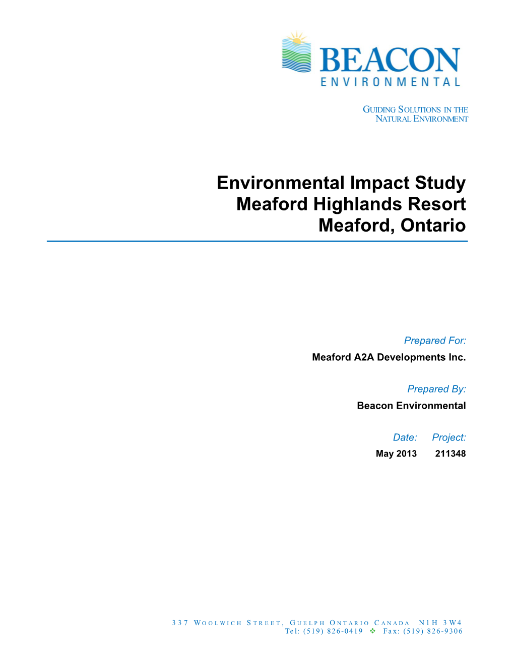 Environmental Impact Study Meaford Highlands Resort Meaford, Ontario