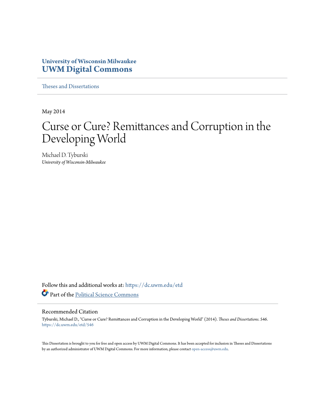 Remittances and Corruption in the Developing World Michael D