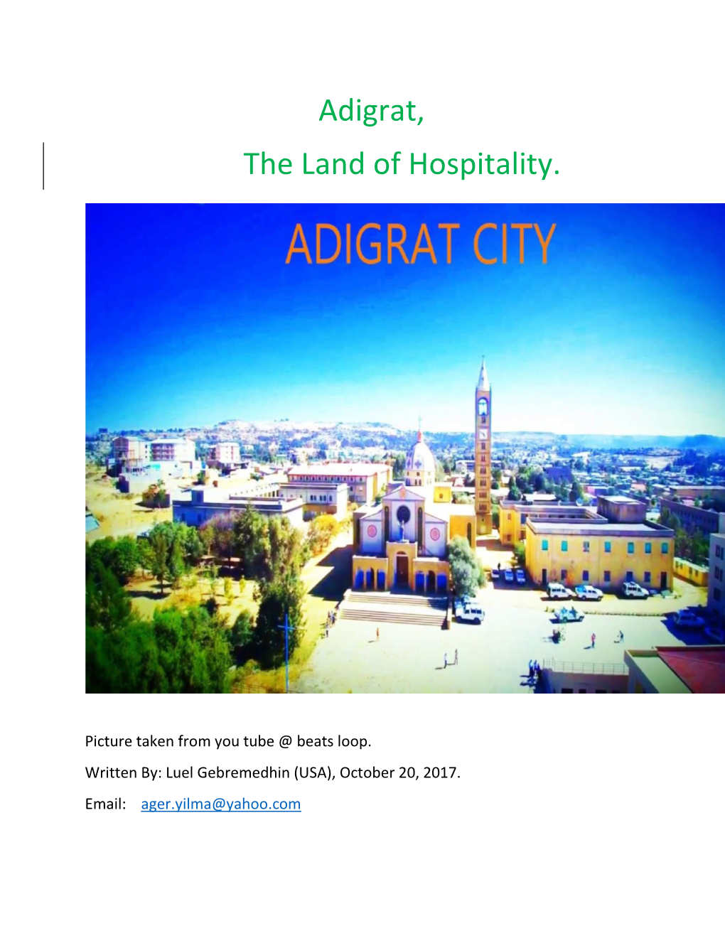 Adigrat, the Land of Hospitality