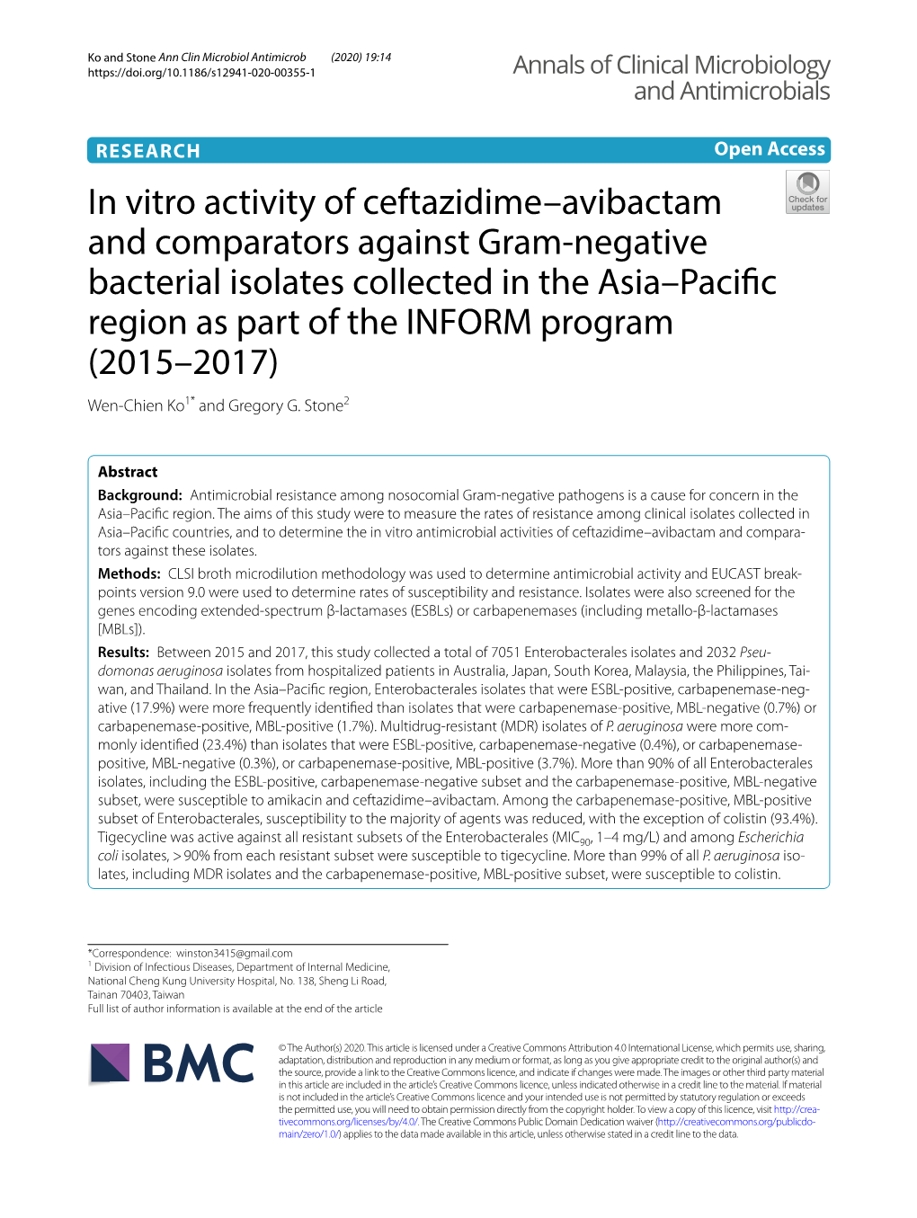 In Vitro Activity of Ceftazidime–Avibactam and Comparators