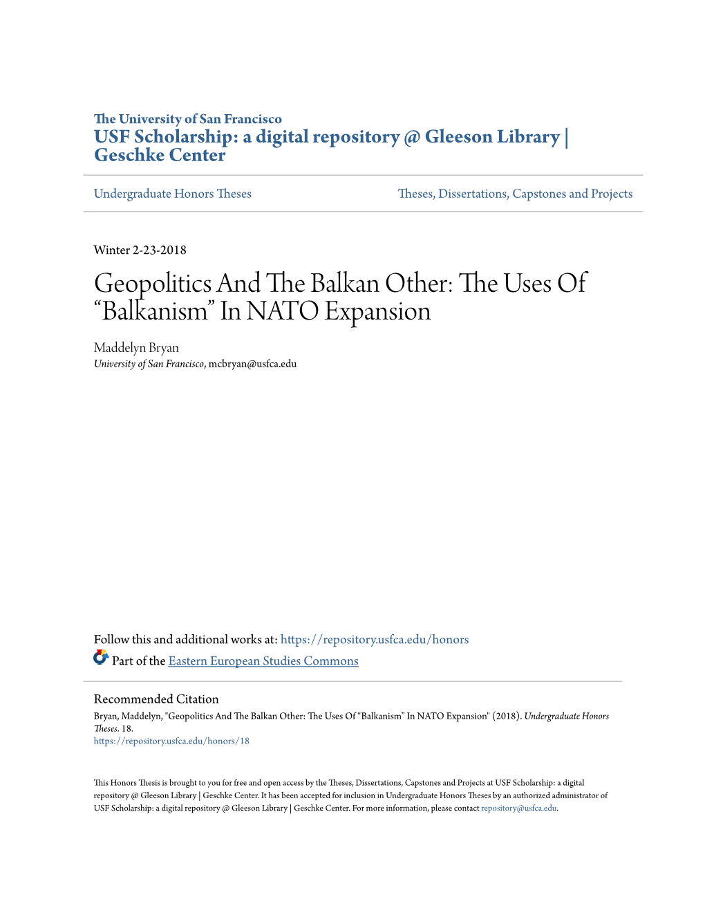 Geopolitics and the Balkan Other: the Uses of “Balkanism” in NATO Expansion