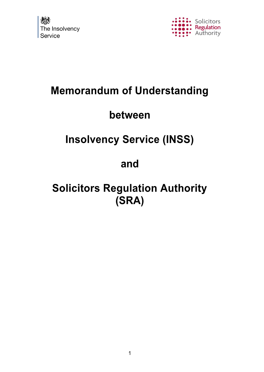 Memorandum of Understanding Between Insolvency Service (INSS