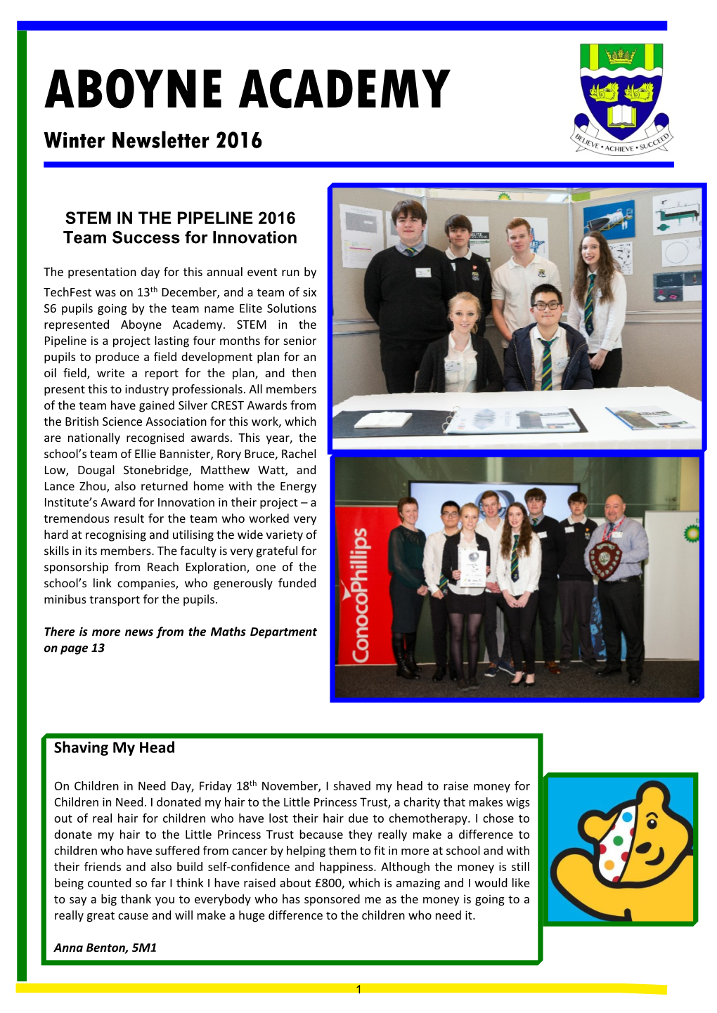 Aboyne Academy Winter Newsletter 2016-17