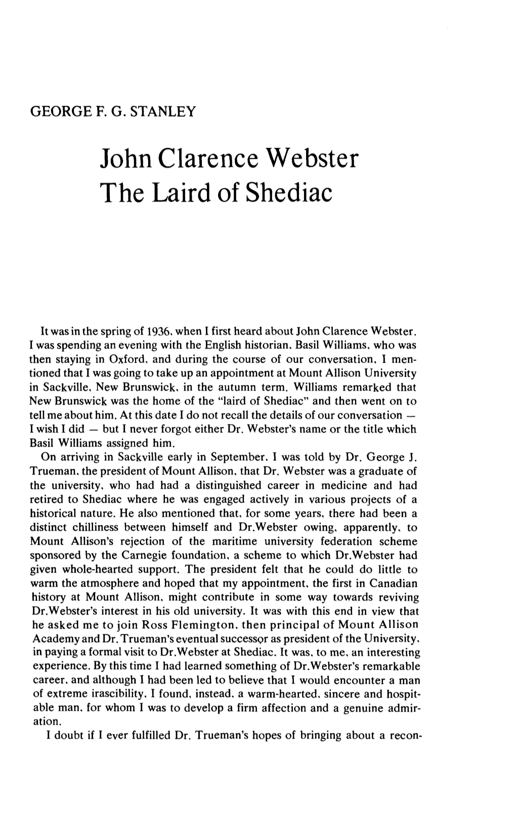 John Clarence Webster the Laird of Shediac
